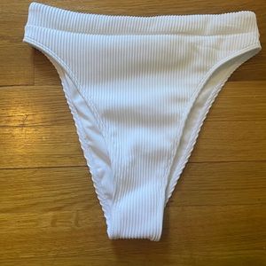 high-leg white ribbed hollister swim-suit bottom